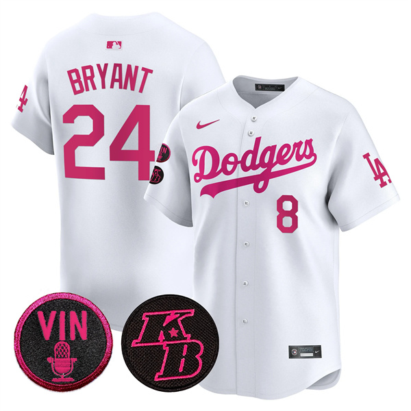 Men's Los Angeles Dodgers Front #8 Back #24 Kobe Bryant White 2026 Mother’s Day Vapor Premier Limited Stitched Baseball Jersey Men's Los Angeles Dodgers Front #8 Back #24 Kobe Bryant White 2026 Mother’s Day Vapor Premier Limited Stitched Baseball Jersey