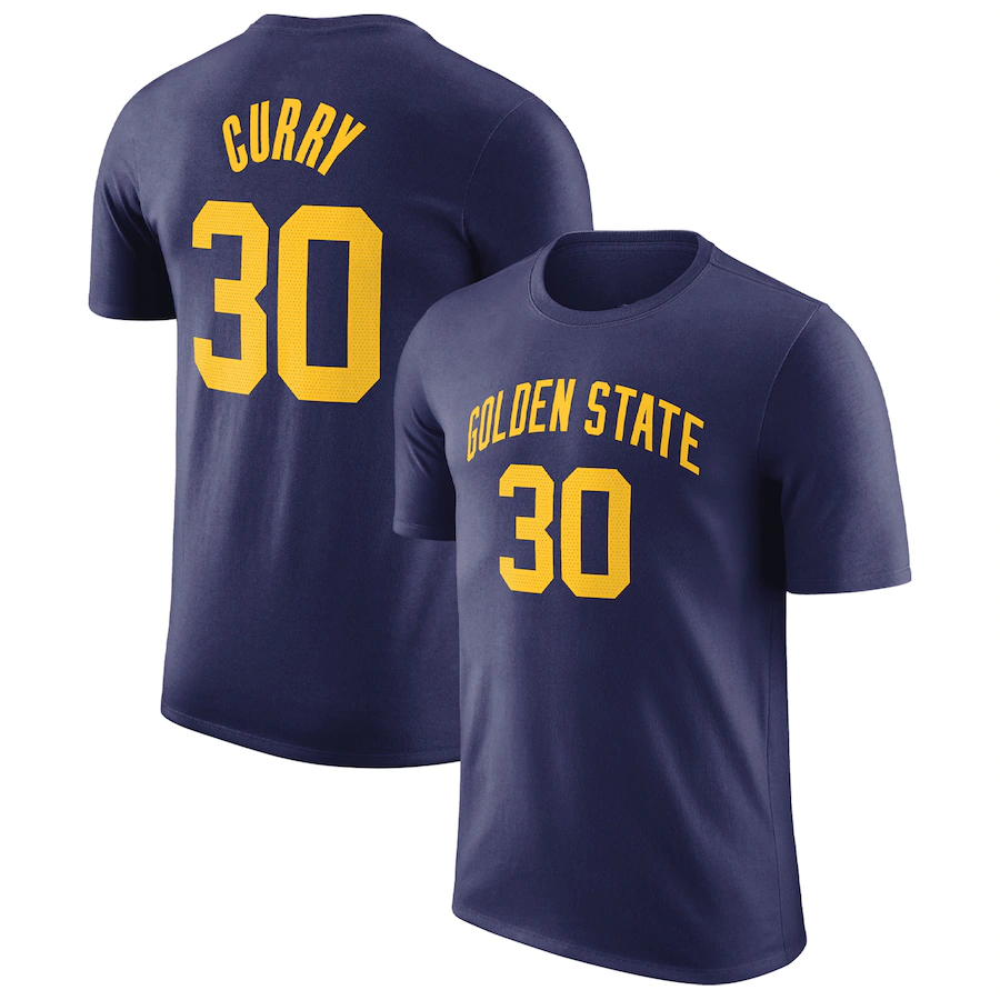 Men's Golden State Warriors #30 Stephen Curry Navy 2022/23 Statement Edition Name & Number T-Shirt