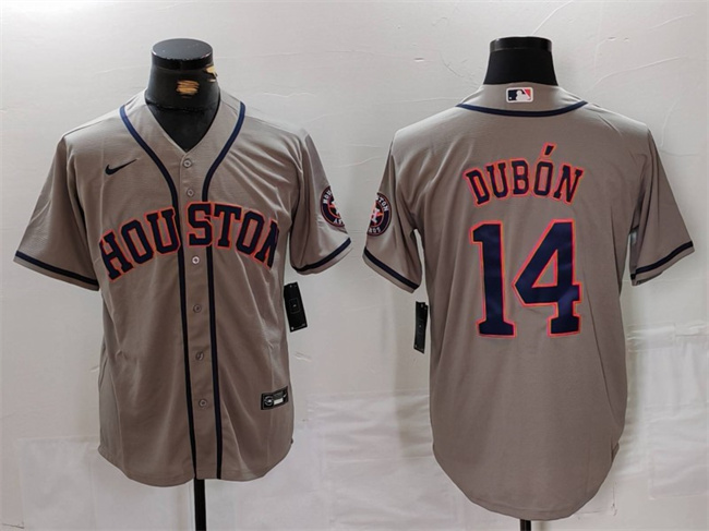 Men's Houston Astros #14 Mauricio Dubón Grey Cool Base Stitched Baseball Jersey
