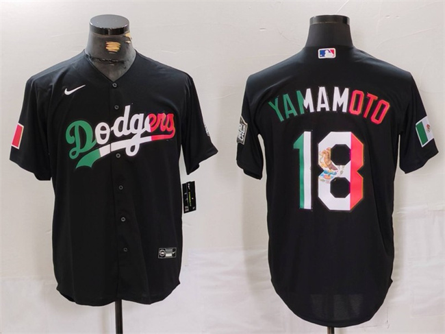 Men's Los Angeles Dodgers #18 Yoshinobu Yamamoto Black Mexico Cool Base Stitched Baseball Jersey