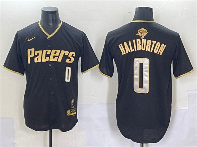 Men's Indiana Pacers #0 Tyrese Haliburton Black/Gold 2025 Finals Vapor Stitched Baseball Jersey