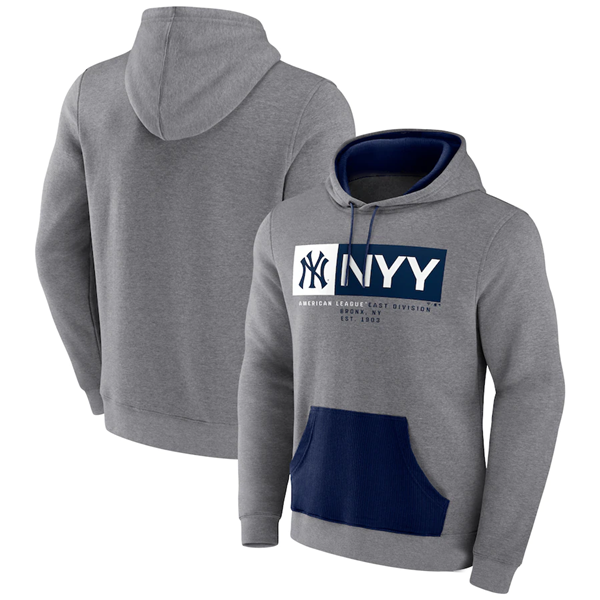 Men's New York Yankees Heathered Gray Iconic Steppin Up Fleece Pullover Hoodie