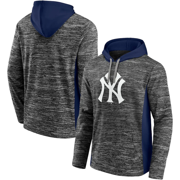Men's New York Yankees Gray Navy Instant Replay Color Block Pullover Hoodie