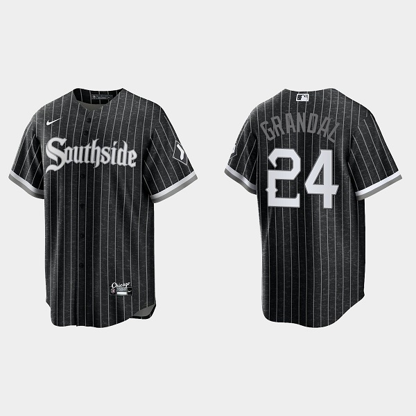 Men's Chicago White Sox #24 Yasmani Grandal Black 2021 City Connect Cool Base Stitched Jersey Men's Chicago White Sox #24 Yasmani Grandal Black 2021 City Connect Cool Base Stitched Jersey