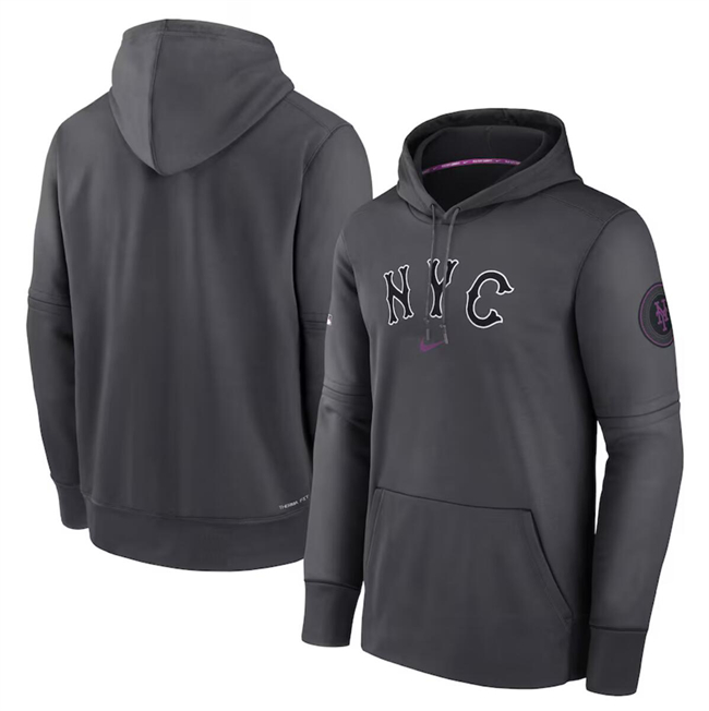 Men's New York Mets Charcoal 2024 City Connect Practice Performance Pullover Hoodie