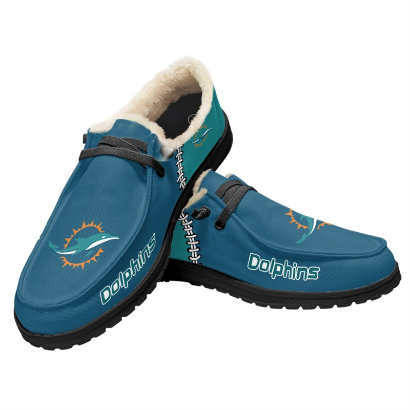 Women's Miami Dolphins Loafers Lace Up Fuzzy Lined Shoes 002(Pls check description for details)