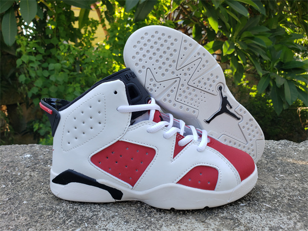 Youth Running weapon Air Jordan 6 White/Red Shoes 005