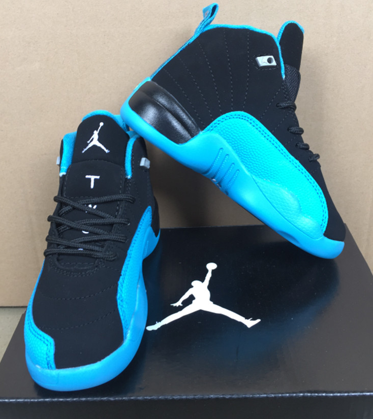 Youth Running Weapon Air Jordan 12 Black&Blue Shoes 1002