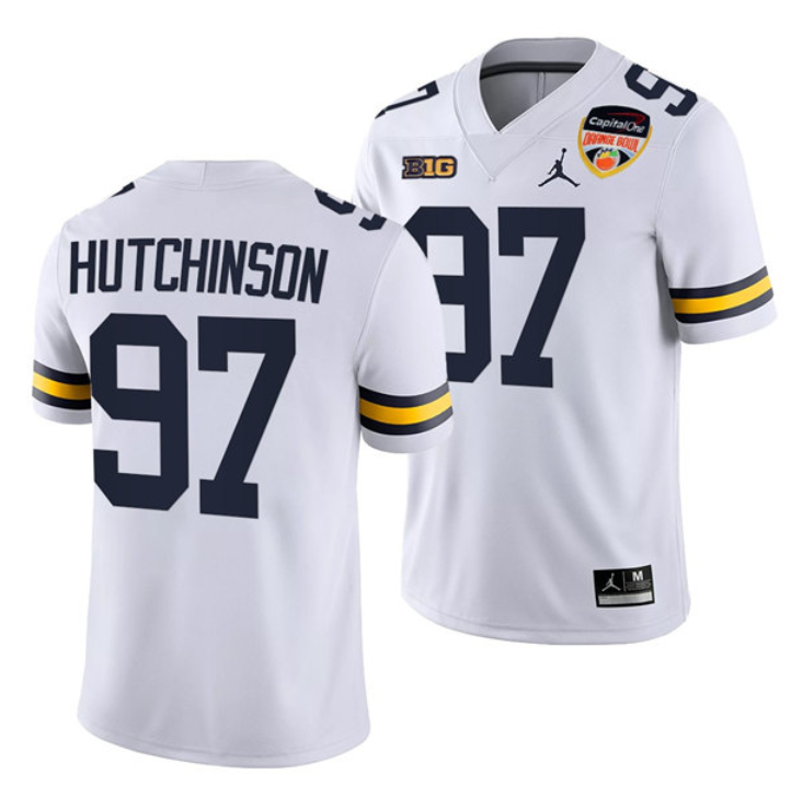 Men's Michigan Wolverines #97 Aidan Hutchinson White College Stitched Football Jersey