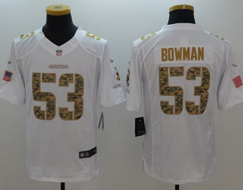 Men's 49ers #53 NaVorro Bowman White Men's Stitched NFL Limited Salute to Service Jersey