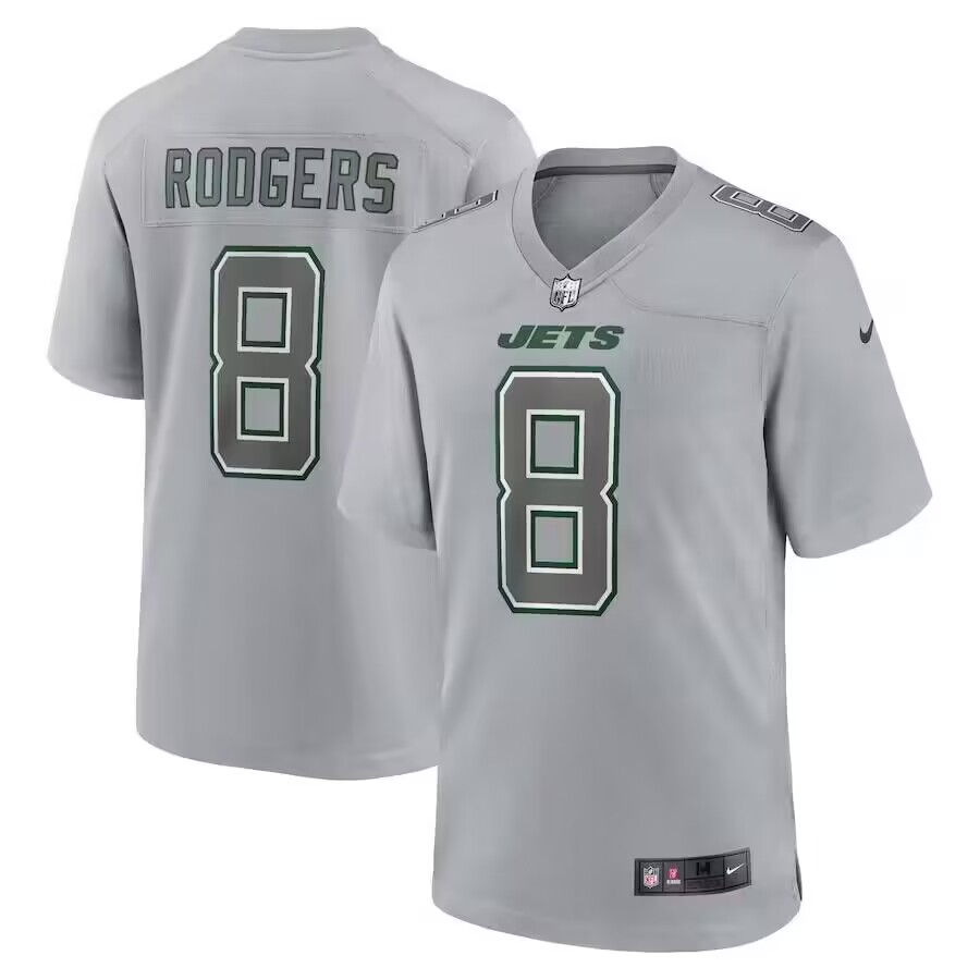 Men's New York Jets #8 Aaron Rodgers Heather Gray Atmosphere Fashion Stitched Game