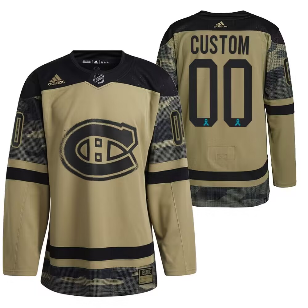 Men's Montreal Canadiens Custom Olive Salute To Service Stitched Jersey