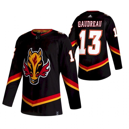 Men's Calgary Flames Adidas Black #13 Johnny Gaudreau 2020-21 Reverse Retro Stitched Jersey