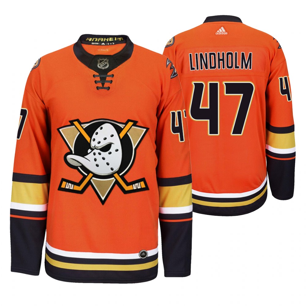 Anaheim Ducks #47 Hampus Lindholm Men's 2019-20 Third Orange Alternate Stitched NHL Jersey