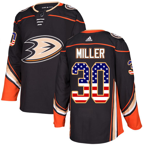 Adidas Ducks #30 Ryan Miller Black Home Authentic USA Flag Stitched NHL Jersey