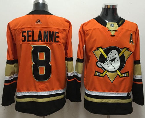 Adidas Ducks #8 Teemu Selanne Orange Authentic Stitched NHL Jersey
