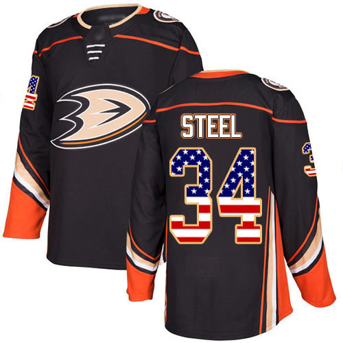 Adidas Ducks #34 Sam Steel Black Home Authentic USA Flag Stitched NHL Jersey