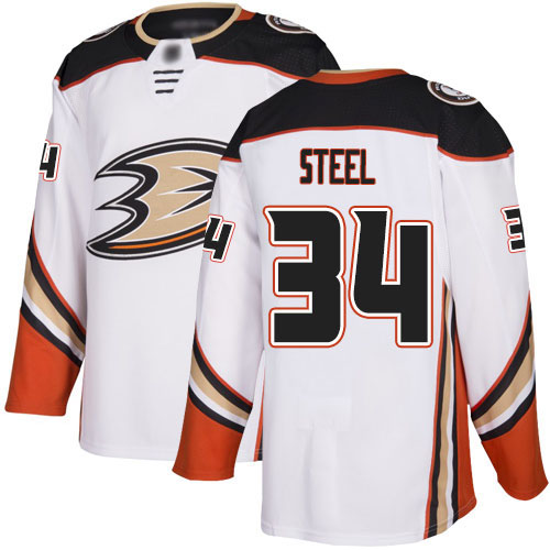 Adidas Ducks #34 Sam Steel White Road Authentic Stitched NHL Jersey