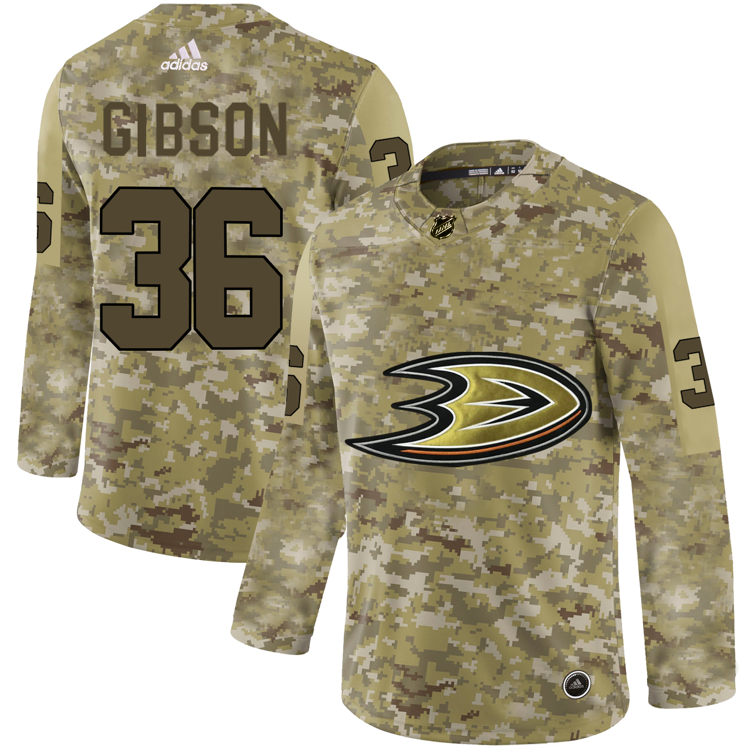 Adidas Ducks #36 John Gibson Camo Authentic Stitched NHL Jersey