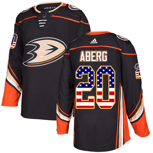 Adidas Ducks #20 Pontus Aberg Black Home Authentic USA Flag Stitched NHL Jersey