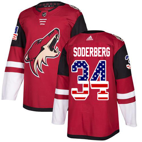 Adidas Coyotes #34 Carl Soderberg Maroon Home Authentic USA Flag Stitched NHL Jersey