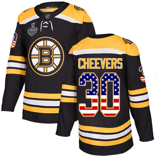 Adidas Bruins #30 Gerry Cheevers Black Home Authentic USA Flag Stanley Cup Final Bound Stitched NHL Jersey