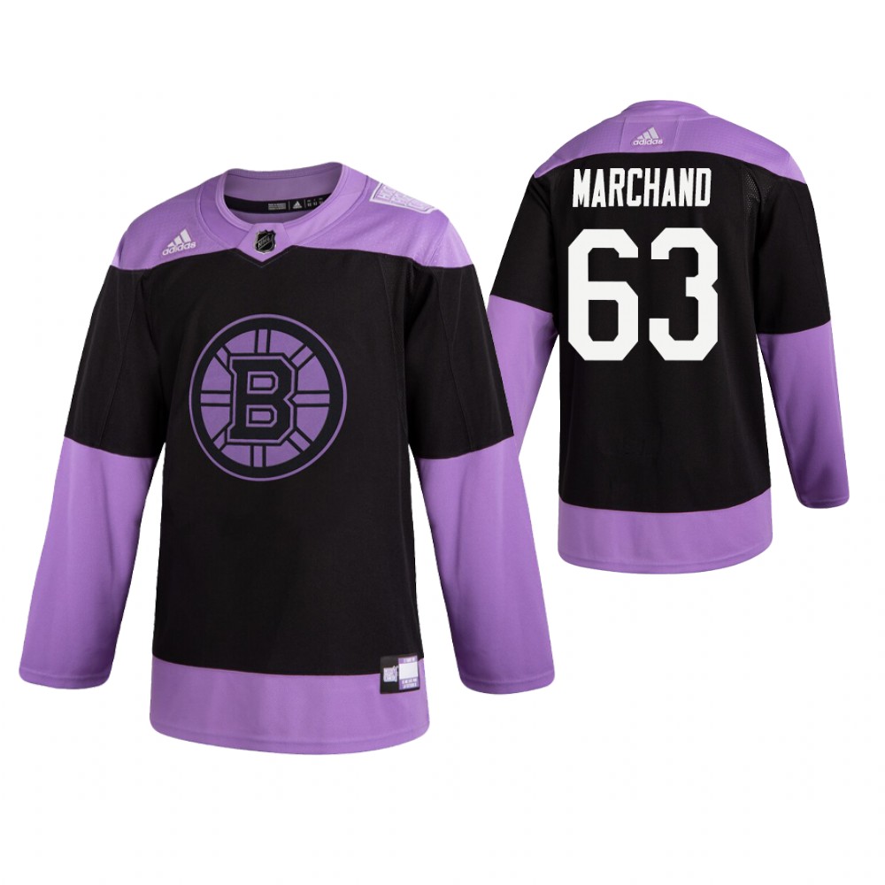 Adidas Bruins #63 Brad Marchand Men's Black Hockey Fights Cancer Practice NHL Jersey