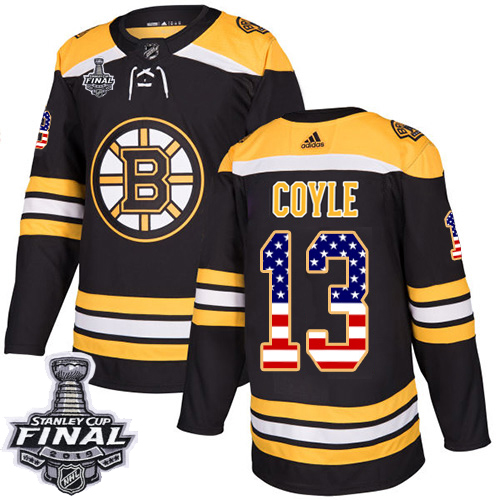 Adidas Bruins #13 Charlie Coyle Black Home Authentic USA Flag 2019 Stanley Cup Final Stitched NHL Jersey