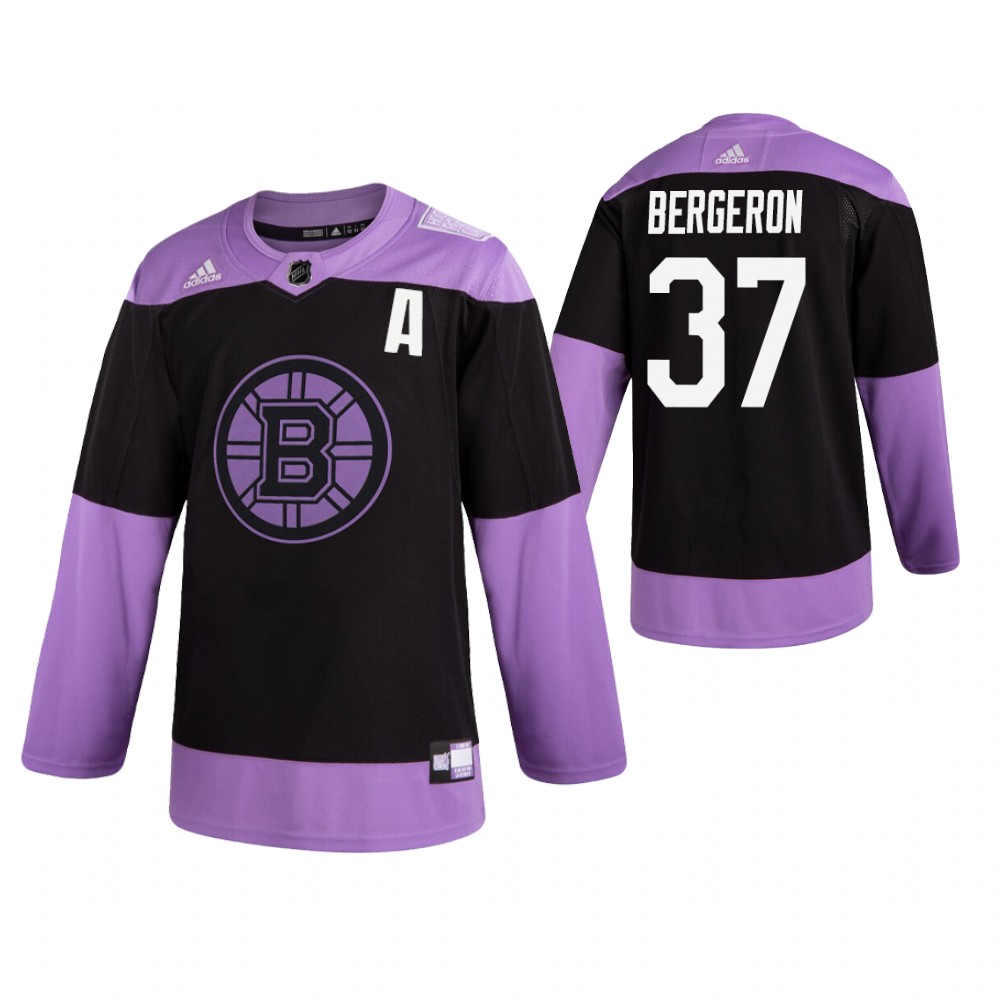 Adidas Bruins #37 Patrice Bergeron Men's Black Hockey Fights Cancer Practice NHL Jersey