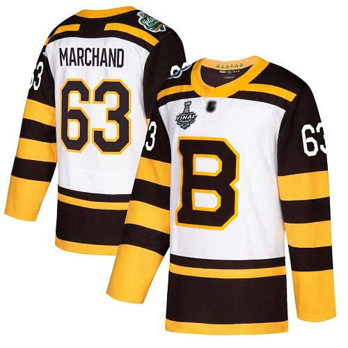 Adidas Bruins #63 Brad Marchand White Authentic 2019 Winter Classic Stanley Cup Final Bound Stitched NHL Jersey