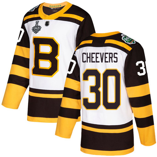 Adidas Bruins #30 Gerry Cheevers White Authentic 2019 Winter Classic Stanley Cup Final Bound Stitched NHL Jersey