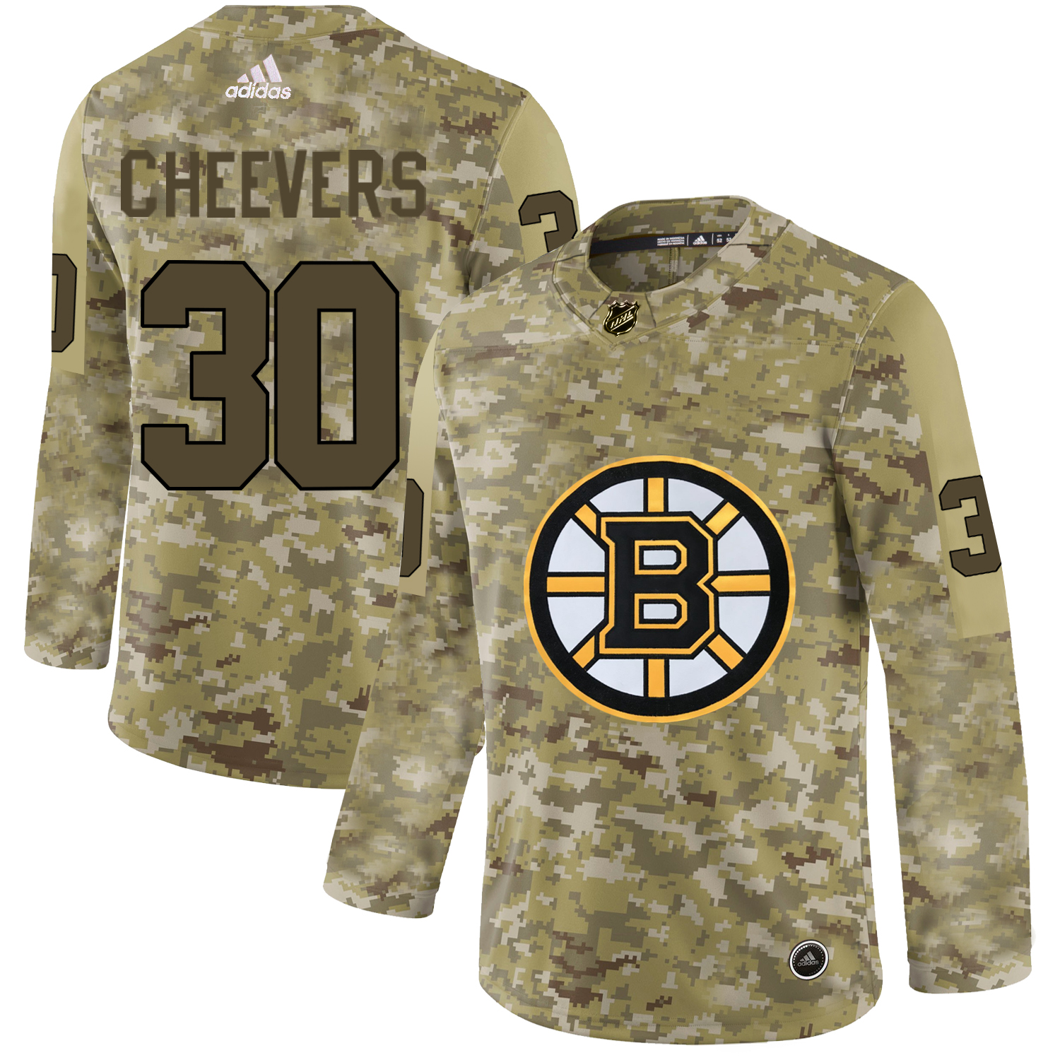Adidas Bruins #30 Gerry Cheevers Camo Authentic Stitched NHL Jersey