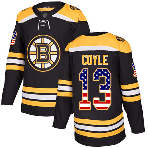 Adidas Bruins #13 Charlie Coyle Black Home Authentic USA Flag Stitched NHL Jersey