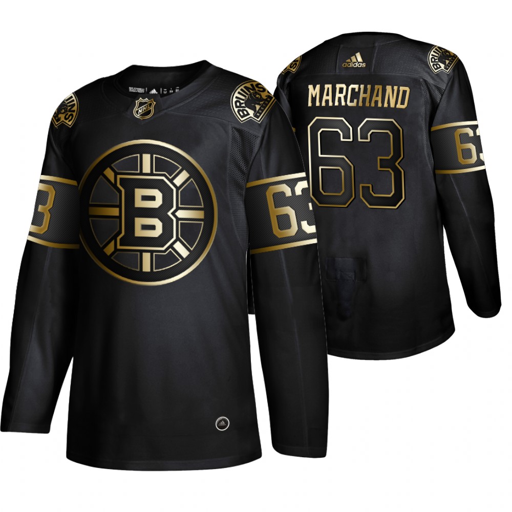 Adidas Bruins #63 Brad Marchand Men's 2019 Black Golden Edition Authentic Stitched NHL Jersey
