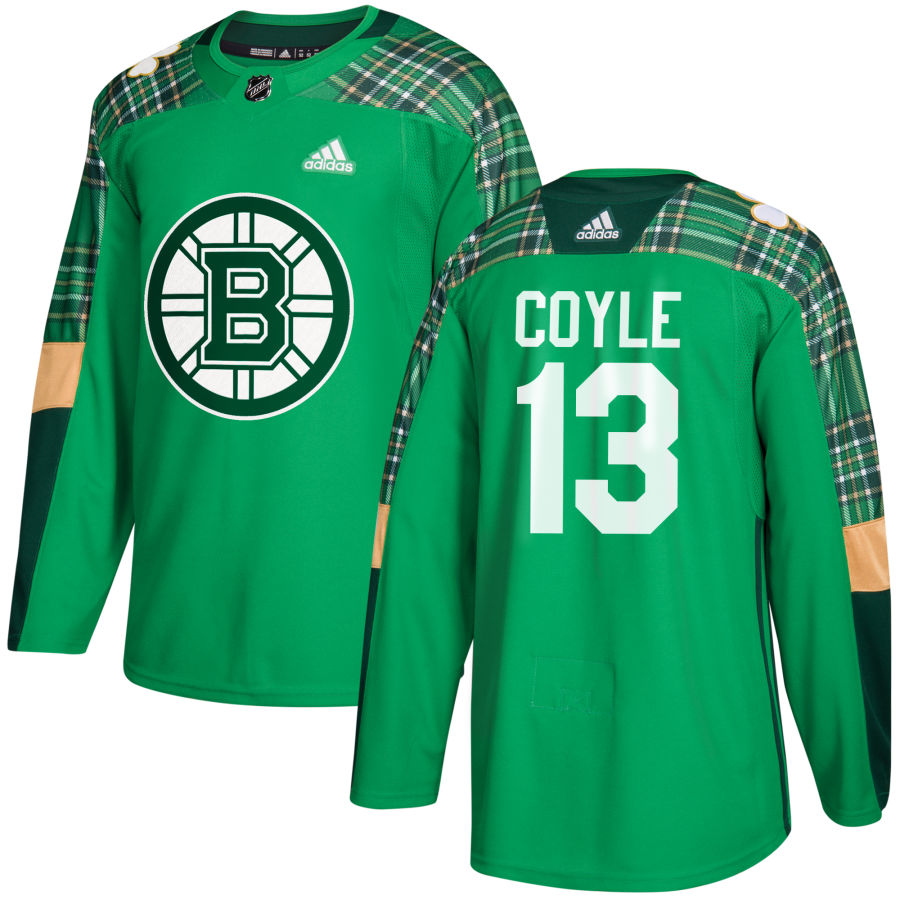 Adidas Bruins #13 Charlie Coyle adidas Green St. Patrick's Day Authentic Practice Stitched NHL Jersey