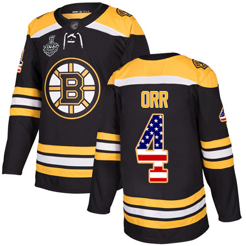 Adidas Bruins #4 Bobby Orr Black Home Authentic USA Flag Stanley Cup Final Bound Stitched NHL Jersey