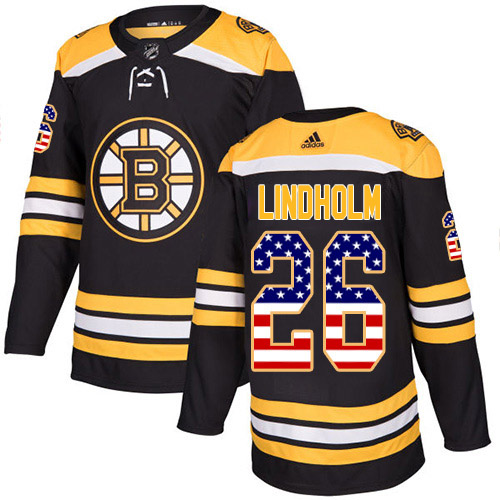 Adidas Bruins #26 Par Lindholm Black Home Authentic USA Flag Stitched NHL Jersey