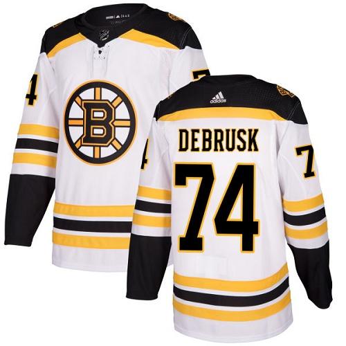 Adidas Bruins #74 Jake DeBrusk White Road Authentic Stitched NHL Jersey