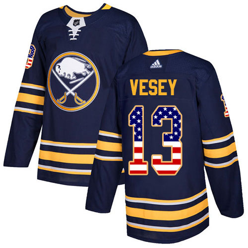 Adidas Sabres #13 Jimmy Vesey Navy Blue Home Authentic USA Flag Stitched NHL Jersey