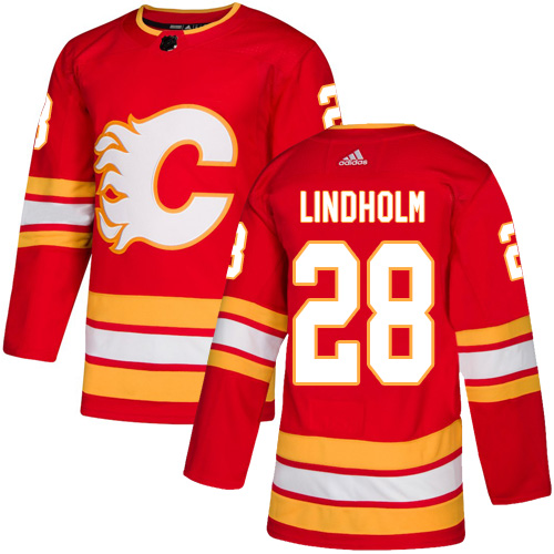 Adidas Flames #28 Elias Lindholm Red Alternate Authentic Stitched NHL Jersey