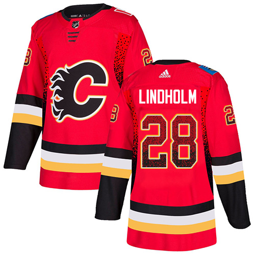 Adidas Flames #28 Elias Lindholm Red Home Authentic Drift Fashion Stitched NHL Jersey