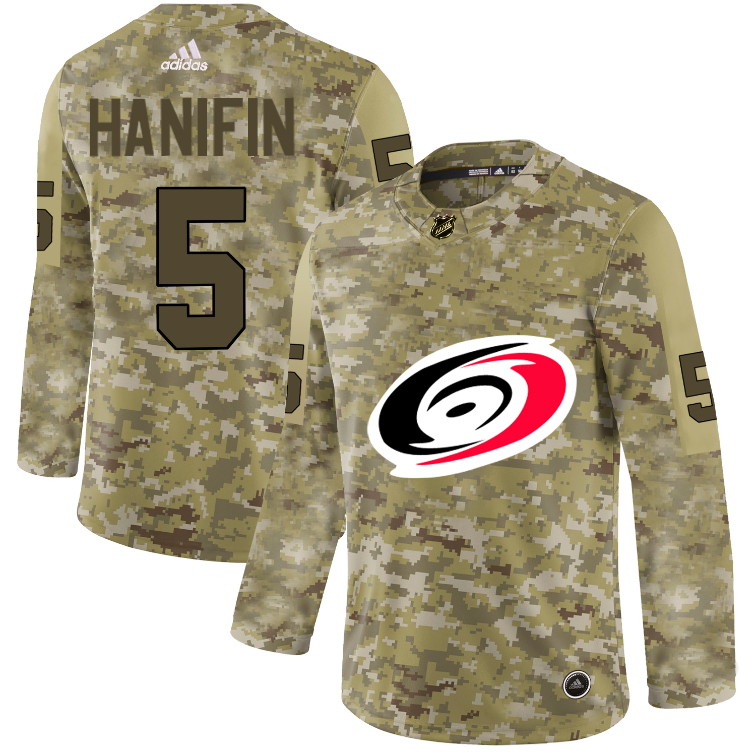 Adidas Hurricanes #5 Noah Hanifin Camo Authentic Stitched NHL Jersey