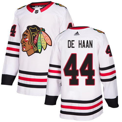 Adidas Blackhawks #44 Calvin De Haan White Road Authentic Stitched NHL Jersey