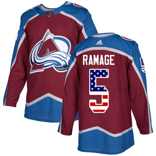 Adidas Avalanche #5 Rob Ramage Burgundy Home Authentic USA Flag Stitched NHL Jersey