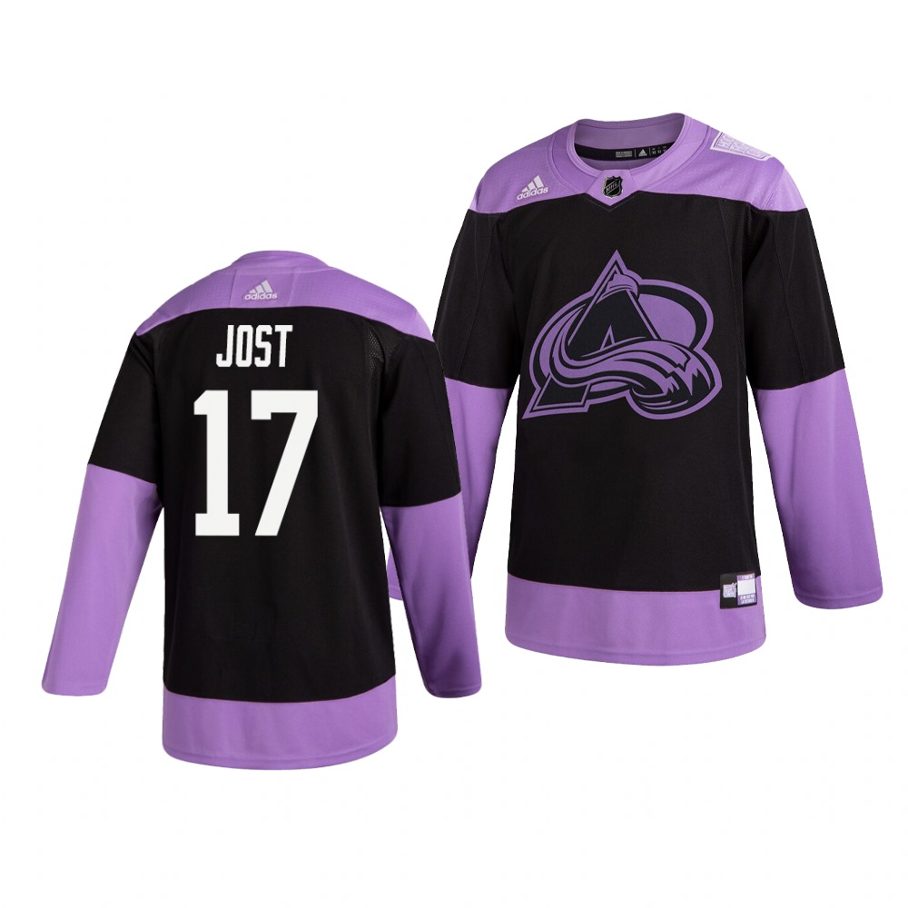 Colorado Avalanche #17 Tyson Jost Adidas Men's Hockey Fights Cancer Practice NHL Jersey Black