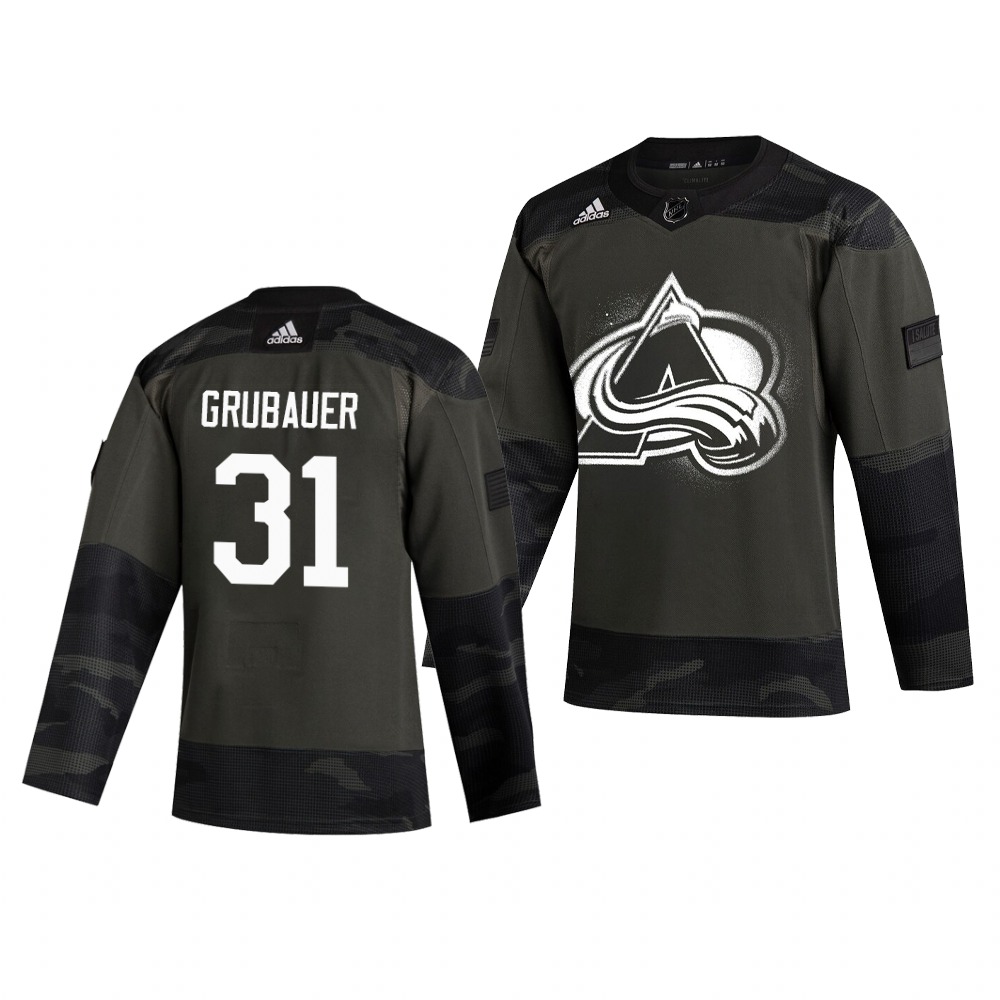 Colorado Avalanche #31 Philipp Grubauer Adidas 2019 Veterans Day Men's Authentic Practice NHL Jersey Camo