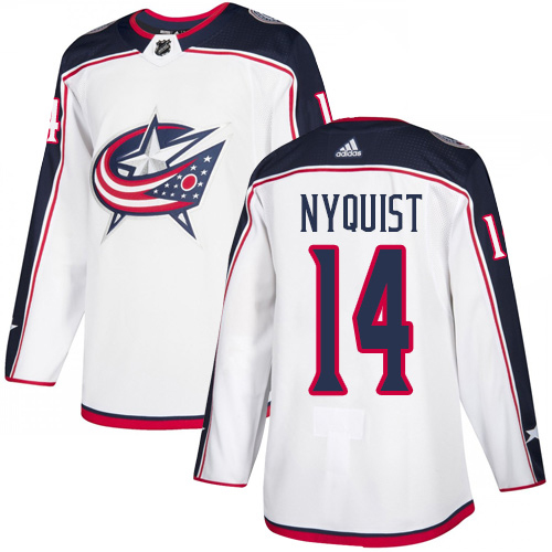 Adidas Blue Jackets #14 Gustav Nyquist White Road Authentic Stitched NHL Jersey