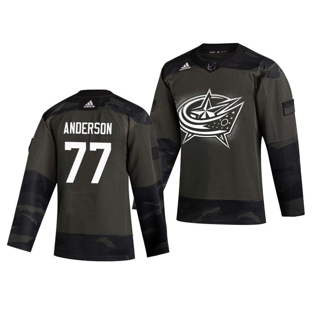Columbus Blue Jackets #77 Josh Anderson Adidas 2019 Veterans Day Men's Authentic Practice NHL Jersey Camo
