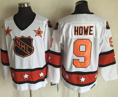 Red Wings #9 Gordie Howe White/Orange All-Star CCM Throwback Stitched NHL Jersey