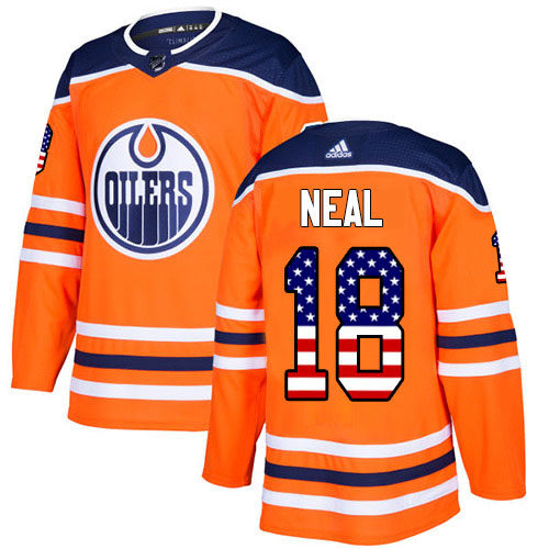 Adidas Oilers #18 James Neal Orange Home Authentic USA Flag Stitched NHL Jersey
